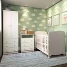 Quarto de Bebê Completo com Berço Americano Guarda Roupa Cômoda Cambalhota Espresso Móveis Branco Brilho