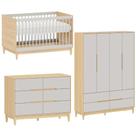Quarto de Bebê Completo com Berço, Cômoda 6 gavetas e Guarda Roupa 4 Portas Tomi Cinza com Carvalho