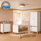 Quarto de Bebê Completo com Berço Slim Cômoda e Roupeiro Flora Branco Freijó Qmovi Colchão Ortobom