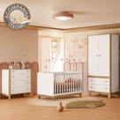 Quarto de Bebê Completo com Berço Slim Cômoda e Roupeiro Flora Branco Qmovi Colchão Gazin