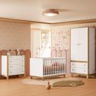 Quarto de Bebê Completo com Berço Slim Cômoda e Roupeiro Flora Branco Qmovi Quarto de Bebê Completo com Berço Slim Cômoda e Roupeiro Flora Branco Qmovi
