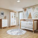 Quarto de Bebê Completo com Cômoda, Berço com Colchão e Guarda Roupas Mia