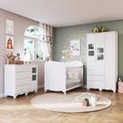 Quarto de Bebê Completo com Guarda Roupa 3 Portas com Janelas Cômoda e Berço 100% MDF Mimo Espresso Móveis Branco/Brilho