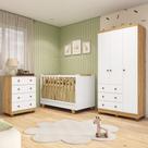 Quarto de Bebê Completo com Guarda-roupa 3 Portas Cômoda e Berço 4em1 Minicama em MDF Zuri Móveis Peroba