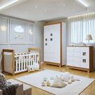 Quarto de Bebê Completo com Guarda-Roupa Berço e Cômoda Bibi Amadeirado/Branco