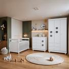Quarto de Bebê Completo com Guarda-Roupa Berço e Cômoda Bibi