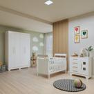 Quarto de Bebê Completo com Guarda-roupa, Berço e Cômoda Manu