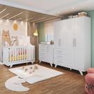 Quarto de Bebê Completo com Guarda Roupa Cômoda e Berço 100% MDF Kakau Retrô Espresso Móveis Branco