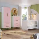 Quarto de Bebê Completo com Guarda-Roupa, Cômoda e Berço Magia Espresso Móveis Rosa/Branco