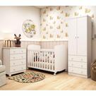 Quarto de Bebê Completo com Guarda Roupa Smim Cômoda Júnior e Berço Uli Móveis Peroba Branco