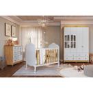 Quarto de Bebê Completo Elô 3 Peças (1GuardaRoupa+1Berço+1Cômoda) QI119 Branco/Amendoa - Peroba