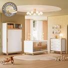 Quarto de Bebê Completo Flora com Berço Cômoda e Roupeiro 5085 Branco Freijó Qmovi Colchão Gazin