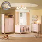 Quarto de Bebê Completo Flora com Berço Cômoda e Roupeiro 5085 Rosa Qmovi Colchão Gazin