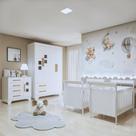 Quarto de Bebê Completo Gêmeos com Guarda-roupa, 2 Berços e Cômoda Gael Branco