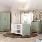 Quarto de Bebê Completo Guarda Roupa 3 Portas 2 Gavetas com Cômoda e Berço Moana Espresso Móveis Verde Fosco/Nature