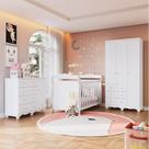 Quarto de Bebê Completo Guarda-roupa 3 Portas Cômoda e Berço Minicama 100% Mdf Nina Espresso Móveis Branco Brilho