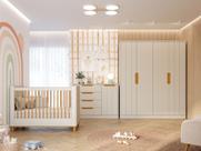 Quarto de Bebê Completo Infantil 4 Portas Grande Caramelo com Berço Cupcake Branco Nature MDF Permóbili Baby