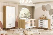 Quarto De Bebê Completo Retrô 3 Peças Berço Guarda-Roupa Cômoda Freijó Branco - Qmovi