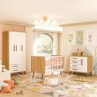 Quarto de Bebê Completo Retrô com Berço, Cômoda e Guarda Roupa Com Pés Palito
