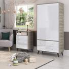 Quarto de Bebê Completo Roupeiro 2 Portas 2 Gavetas com Cômoda 3 Gavetas 1 Nicho Nuvem Móveis Percasa Fresno/Branco