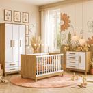 Quarto de Bebe Completo Slim Berço 2 em 1 Vira Cama, Cômoda e Guarda Roupas