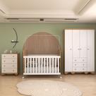 Quarto de Bebê Completo Sueño 4 Portas 7 Gavetas 100% Mdf Branco Brilho/Amêndoa - Panorama Móveis