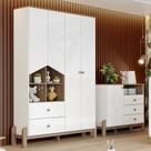 Quarto de Bebê Completo Ternura 5 Portas 5 Gavetas Ie191 Branco/Jequitibá - Henn