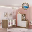 Quarto de Bebê Doce Sonho com Roupeiro e Berço Carvalho Branco Qmovi + Physical Gazin