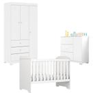 Quarto de Bebê Duda 3 Portas com Berço Americano Mini Cama Mel Branco Brilho Phoenix Baby