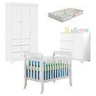 Quarto de Bebê Duda 3 Portas e Berço Americano Lila Branco Brilho com Colchão Gazin Phoenix Baby