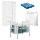 Quarto de Bebê Duda 3 Portas e Berço Americano Lila Branco Brilho com Colchão Ortobom Phoenix Baby