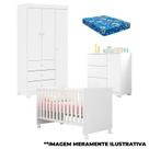 Quarto de Bebê Duda 3 Portas e Berço Americano Mini Cama Doce Sonho 100 Branco Brilho com Colchão Phoenix Baby