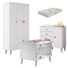 Quarto De Bebê Duda Com Berço Americano Ludmila Branco Acetinado Bétula E Colchão Gazin - Carolina