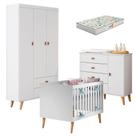 Quarto De Bebê Duda Com Berço Americano Ludmila Branco Acetinado Bétula E Colchão Gazin - Carolina