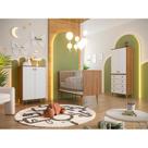 Quarto de Bebê Encanto com Berço 76 cm, Cômoda 4 GV e 2 Cômodas 2 PT Nogal e Branco
