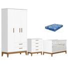 Quarto De Bebê Flip Com Cômoda Gaveteiro Branco Acetinado Com Colchão Ortobom Reller