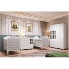Quarto de Bebê Gêmeos 2 Berços Capitonê Guarda-Roupa e Cômoda Maya Clássico 100% MDF Espresso Móveis