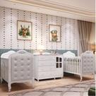 Quarto de Bebê Gêmeos 2 Berços com Capitonê e Cômoda Janelada 100% MDF Maya Clássico Espresso Móveis