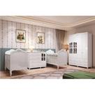 Quarto de Bebê Gêmeos 2 Berços Guarda-Roupa e Cômoda Janelada 100% MDF Maya Clássico Espresso Móveis Branco/Brilho