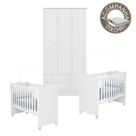 Quarto de Bebê Gemeos Berço c/Rod Colchão Light e Guarda Roupa Doce Sonho Branco Qmovi Ortobom