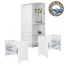 Quarto de Bebê Gemeos Berço c/Rod Colchão Physical e Guarda Roupa Doce Sonho Branco Qmovi Ortobom