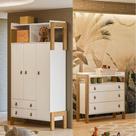 Quarto de Bebê Guarda-Roupa 3 portas 2 Gavetas e Cômoda 3 Gavetas Fantasia Qmovi