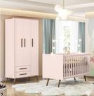 Quarto de Bebê Guarda Roupa 3830 e Berço Mini Cama 3820 Encanto Retrô Rosa