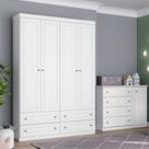 Quarto de Bebê Guarda-Roupa 4 Portas 4 Gavetas e Cômoda 4 Gavetas 1 Porta Americano Henn