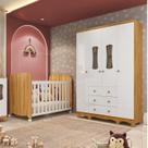 Quarto de Bebê Guarda-Roupa 4 Portas Janeladas e Berço Lana Espresso Móveis Branco Brilho/Amêndoa