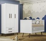 Quarto de Bebê Guarda Roupa com Berço Mini Cama Q Encanto Retrô Branco