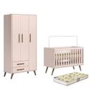 Quarto de Bebê Guarda Roupa e Berço Mini Cama com Colchão Cama Q Encanto Retrô Rosa - QMOVI