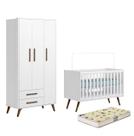 Quarto de Bebê Guarda Roupa e Berço Mini Cama com Colchão Encanto Retrô Branco