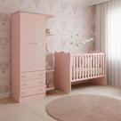 Quarto de Bebe Infantil Doce Sonho Berço e Guarda Roupas 2 Portas 3 Gavetas Qmovi