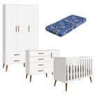 Quarto de Bebê Isis 3 Portas Branco Acetinado com Colchão Ortobom - Reller Quarto de Bebê Isis 3 Portas Branco Acetinado com Colchão Ortobom - Reller
